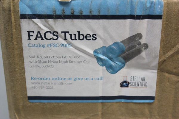 NEW BOX 500 STELLAR SCIENTIFIC 5mL FACS TUBES W/ 35um STRAINER CAP FSC-9005
