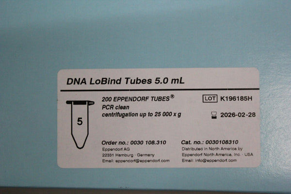 NEW PACK OF 200 EPPENDORF DNA LoBIND TUBES 5.0 mL 0030108310