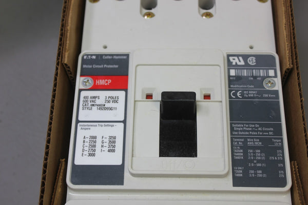 NEW CUTLER HAMMER 400A 600V MOTOR CIRCUIT PROTECTOR/BREAKER HMCP400X5W