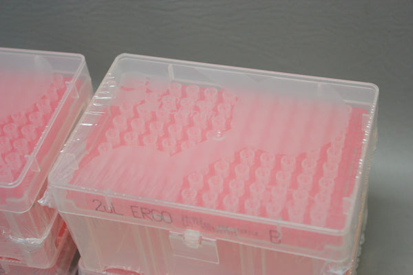 LOT 384 (4 RACKS) GENESEE SCIENTIFIC 2UL ERGO FILTERED PRE-STERILE TIPS 24-802