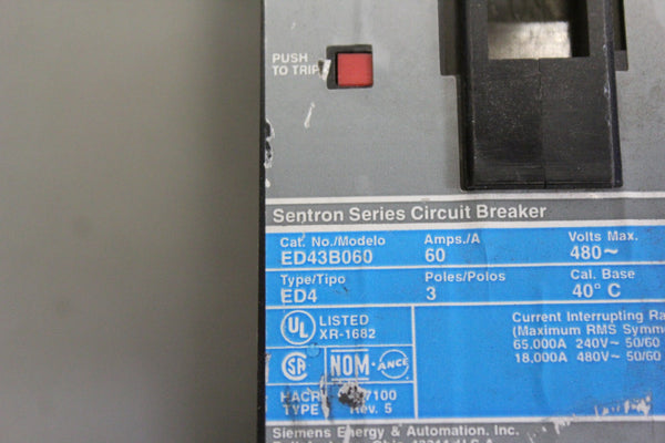 Siemens Sentron Series Circuit Breaker ED43B060