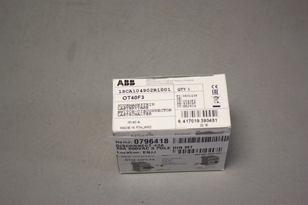 NEW ABB DISCONNECTOR SWITCH OT40F3