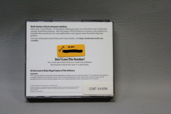MS MICROSOFT VISUAL STUDIO 6.0 ENTERPRISE EDITION W/ VISUAL J++ 4 DISCS + KEY
