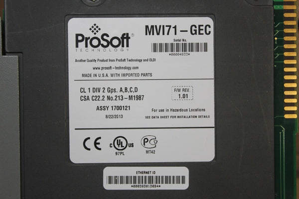 NEW PROSOFT/ALLEN BRADLEY ETHERNET COMMUNICATIONS MODULE MVI71-GEC