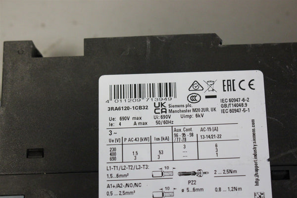 SIEMENS LOAD FEEDER DOL STARTER 3RA6120-1CB32