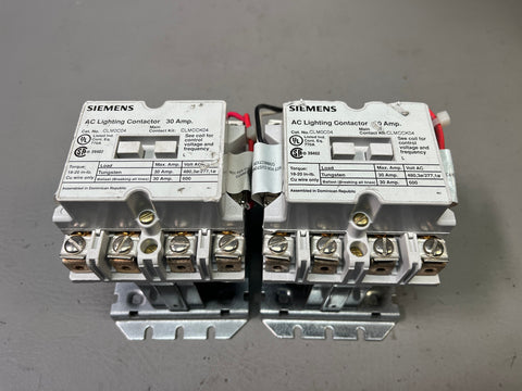 LOT OF 2 SIEMENS 30A AC LIGHTING CONTACTOR CONTACTORS PN:CLM0C04