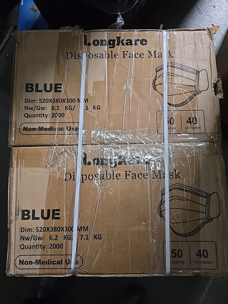 4,000 LONGKARE BLUE NON MEDICAL FACE MASKS WITH EARLOOP 