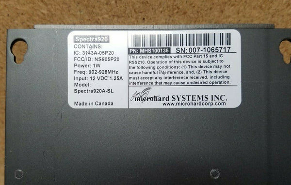 Microhard MHS100135 Spectra920A-SL Spectrum Wireless Modem W/ L-Com AL-NFNFB