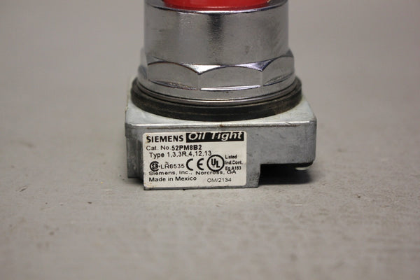SIEMENS 52PM8B2 OIL TIGHT PUSHBUTTON