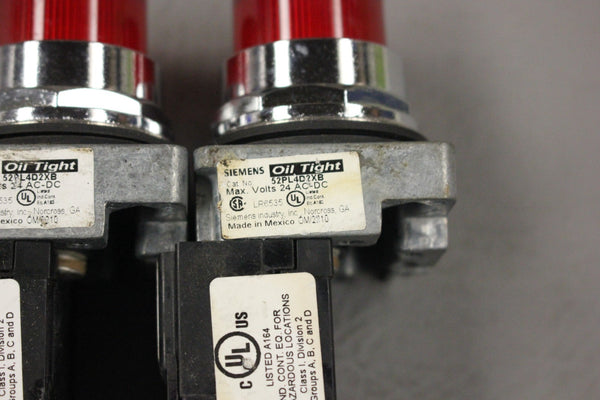 LOT OF 2 SIEMENS RED ILLUMINATED PUSH BUTTON 52PL4D3XB