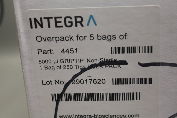 NEW BOX OF 1250 INTEGRA GRIPTIP FOR 5000uL PIPETTE 4451