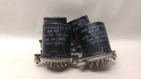 LOT OF 4 ALLIED CONTROLS RELAYS MH-18D 26.5VDC 240 Ohm 