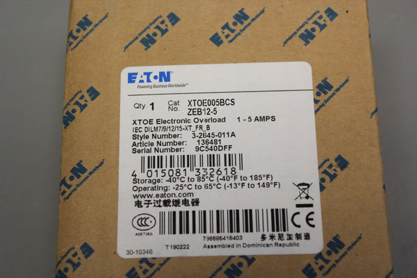 NEW EATON ELECTRONIC OVERLOAD RELAY  XTOE005BCS