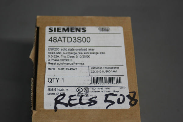 NEW SIEMENS SOLID STATE OVERLOAD RELAY  48ATD3S00 3UB8123-4DW2