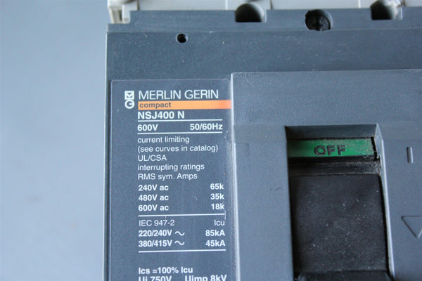 SCHNEIDER/MERLIN GERIN 400A CIRCUIT BREAKER WITH TRIP UNIT NSJ400 N