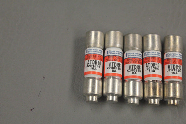 LOT OF 5 FERRAZ SHAWMUT TIME DELAY CLASS CC FUSE ATDR10 J201396 10A