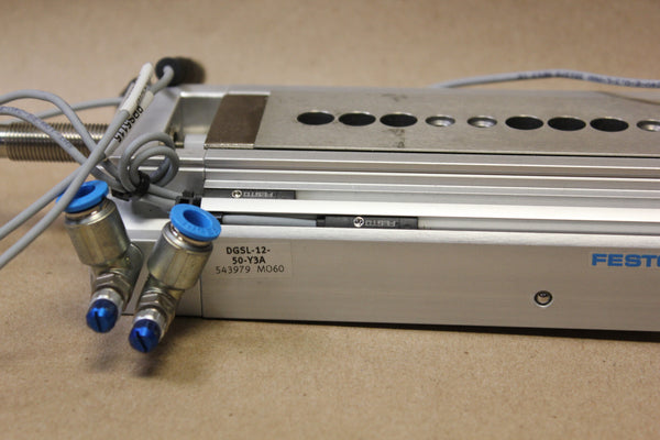 FESTO LINEAR SLIDE TABLE WITH GRIPPER P/N: DGSL-12-50-Y3A  & HGPT-25-A