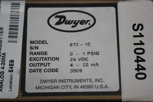 NEW DWYER PRESSURE TRANSMITTER 673-1C