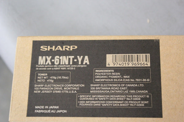 NEW GENUINE SHARP YELLOW TONER CARTRIDGE MX-61NT-YA