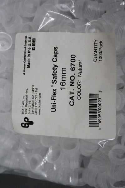 NEW BAG OF 1,000 BIO PLAS UNI-FLEX 16mm TUBE SAFETY CAPS 6700