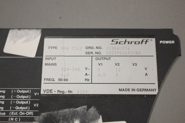 SCHROFF POWER SUPPLY OUTPUT SPM 2512
