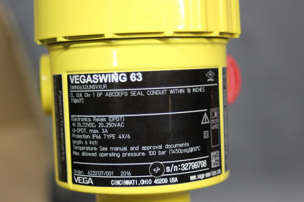 NEW VEGA VEGASWING 63 VIBRATING LEVEL SWITCH   SWING63. DUNBVXUR