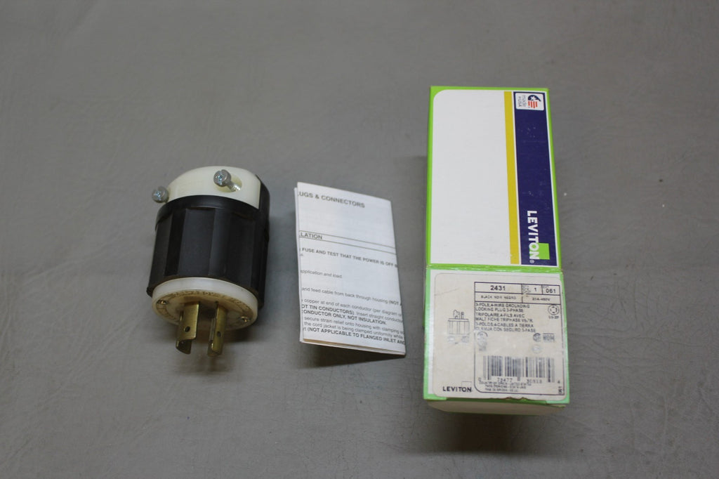 LEVITON 3-POLE 4-WIRE GROUNDING LOCKING PLUG 20A-450V 2431 L16-20P