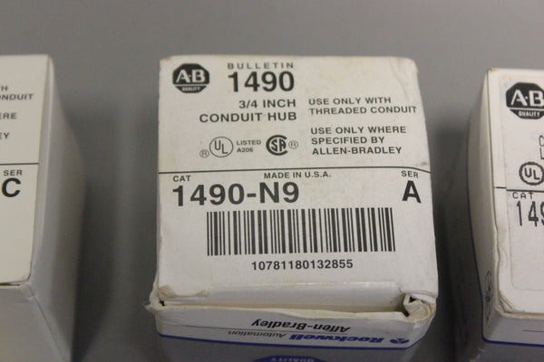 UNUSED LOT OF  3 ALLEN BRADLEY 1490-N9 SER A CONDUIT HUBS