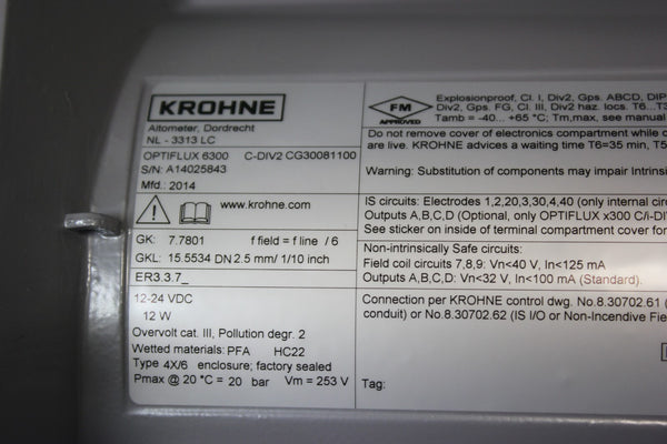 NEW KROHNE OPTIFLUX 6300 1/2" FLOW SENSOR AND SIGNAL CONVERTER