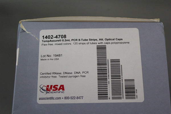 NEW BOX OF 120 USA SCIENTIFIC STRIPS OF TUBES 0.2mL PCR-8 TUBE STRIPS 1402-4708