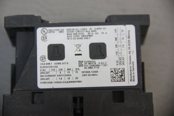 SIEMENS POWER CONTACTOR 3RT2026-1AN20