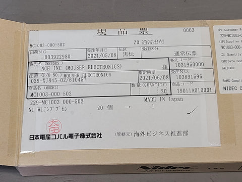 NEW NIDEC COPAL PRECISION POTENTIOMETER POT 5K ohm MC1003-000-502