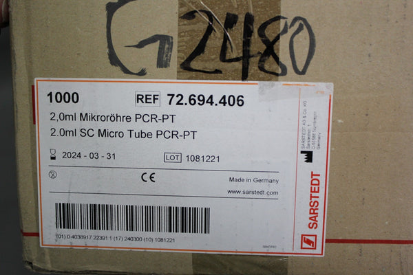 NEW CASE OF 1000 SARSTEDT 2ml MICRO TUBES PCR-PT 72.694.406