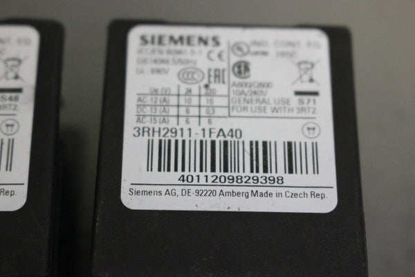 LOT OF 2 SIEMENS 3RH2911-1FA40 AUX CONTACTS