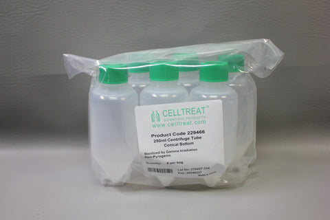 Case of 48 250mL Conical Bottom Centrifuge Tubes; Celltreat 229466
