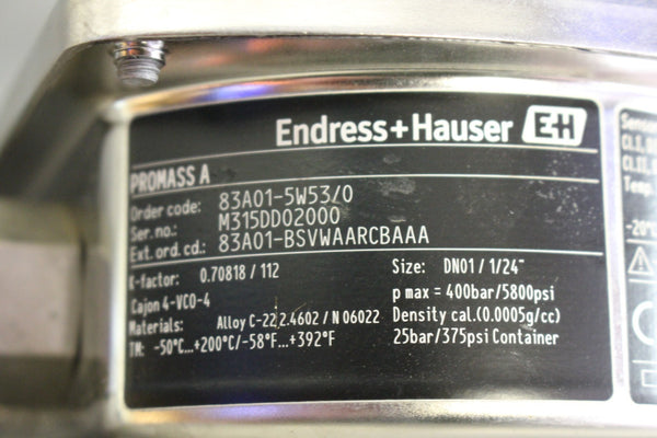 ENDRESS HAUSER PROMASS A FLOWMTER 83A01-5W53/0