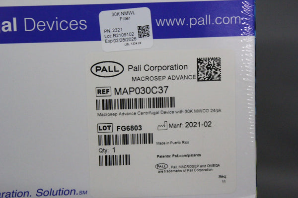 NEW BOX OF 24 PALL MACROSEP ADVANCE CENTRIFUGAL FILTERS MAP030C37
