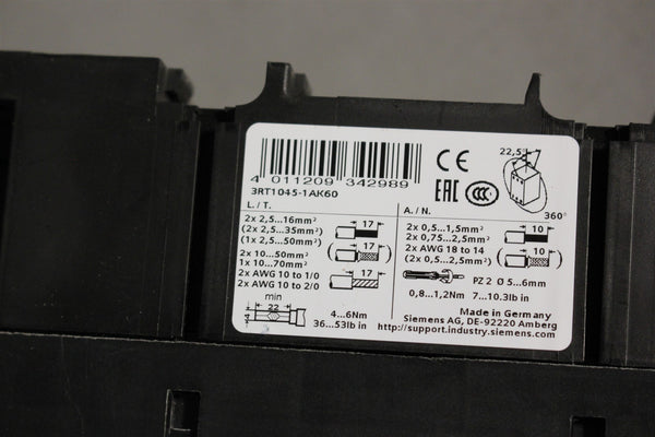 SIEMENS POWER CONTACTOR 3RT1045-1AK60