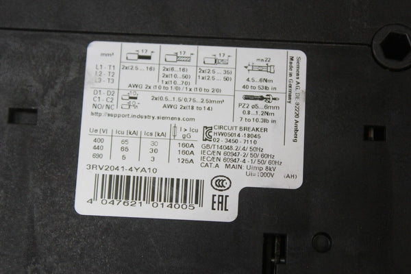 NEW SIEMENS 3RV2041-4YA10 SIRIUS CIRCUIT BREAKER MOTOR CONTROLLER