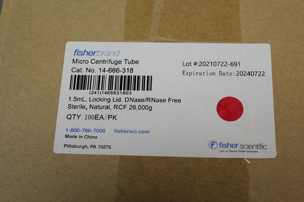 NEW BOX 0F 100 FISHER MICRO CENTRIFUGE TUBES 14-666-318