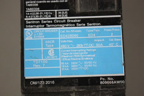 SIEMENS ED42B090 SENTRON CIRCUIT BREAKER