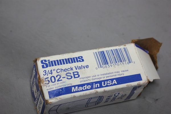New SIMMONS 3/4" CHECK VALVE 502-SB