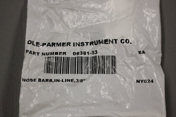 NEW COLE PARMER 06361-53 HOSE BARB IN LINE 3/8"