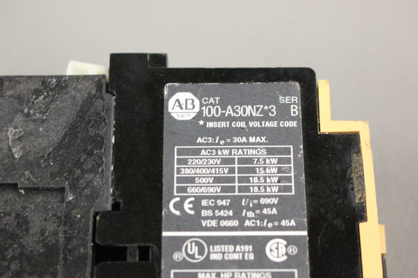 ALLEN BRADLEY MAX CONTACTOR 100-A30NZ*3 SER B