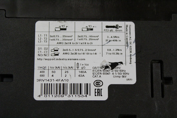 SIEMENS SIRIUS 3RV1431-4FA10 CIRCUIT BREAKER