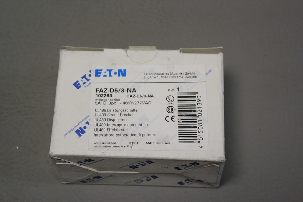 NEW EATON 5A  3 POLE CIRCUIT BREAKER  FAZ-D5/3-NA  102263