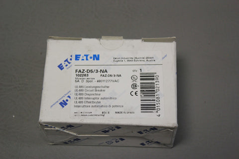 NEW EATON 5A  3 POLE CIRCUIT BREAKER  FAZ-D5/3-NA  102263