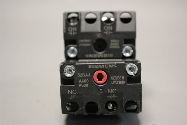 SIEMENS HEAVY-DUTY 3-POSITION SELECTOR SWITCH 52SA2BAB W/52BAJ, 52BAK