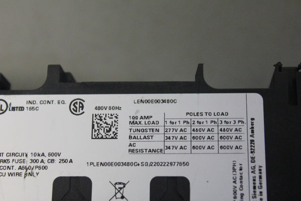 SIEMENS LIGHTING CONTACTOR LEN00E003480C