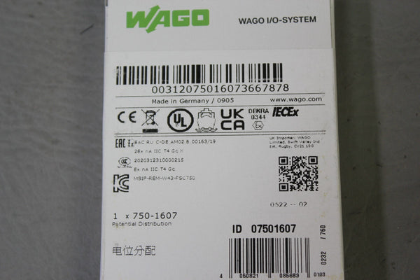 NEW WAGO POTENTIAL DISTRIBUTION MODULE 750-1607 FACTORY SEALED